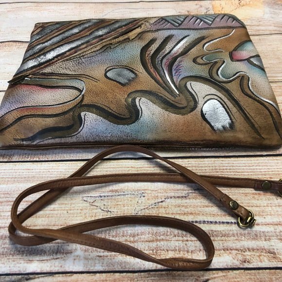 Allan Edward Vintage Leather Painted  Signed Clutc - Picture 5 of 11